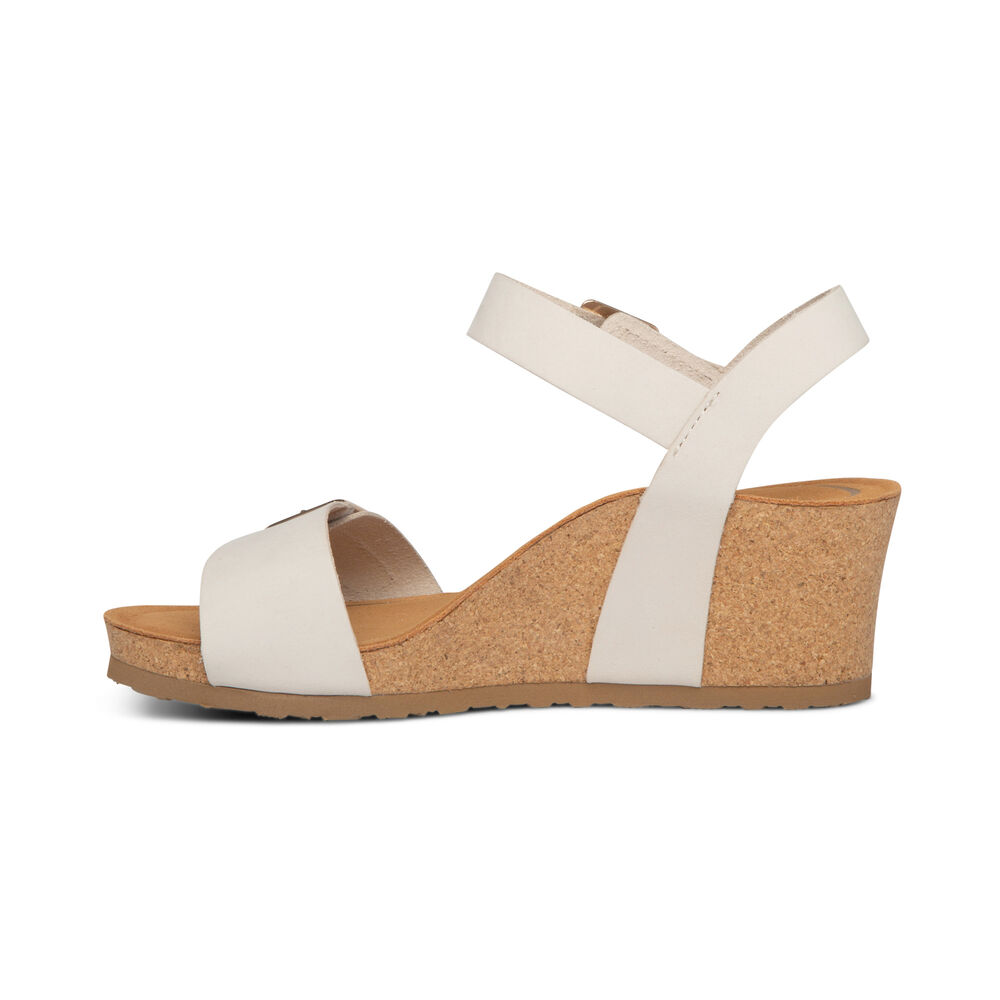 Aetrex Women's Lexa Quarter Strap Wedge Sandals - White | USA 8EMPASP